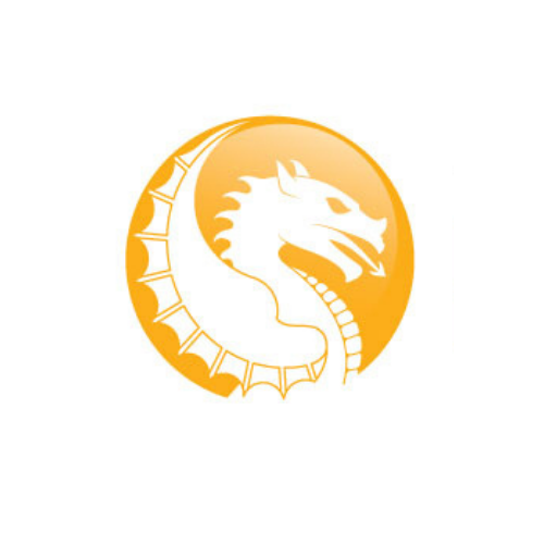 A stylized yellow circular logo featuring a white dragon with a long, curved neck and spines along its back. The dragon's body forms a near-complete circle, with its head prominent on the right side, symbolizing the prestigious Dragon Awards 2021 Signature Finalists.